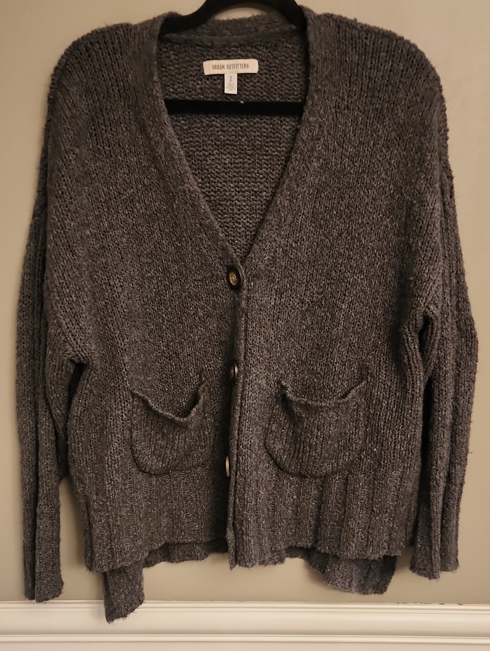 Urban Outfitters Charcoal Gray Chunky V‑Neck Button Cardigan